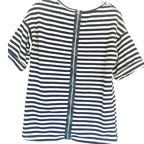 Abercrombie & Fitch Breton Stripe Shirt S Women’s Black White Zipper Nautical - Picture 2 of 5